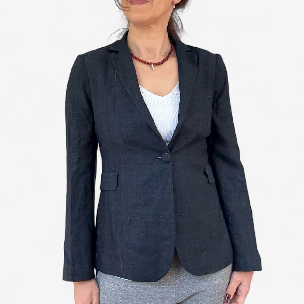 Poeta Navy Blue Linen Blazer XS